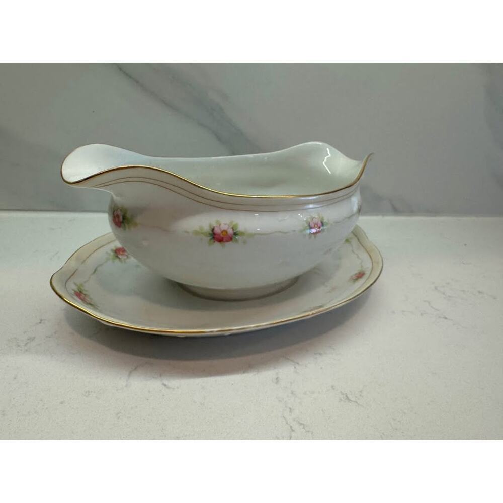 Noritake Handpainted Nippon Pink Floral Gold Graby Boat Dish - Picture 4 of 5